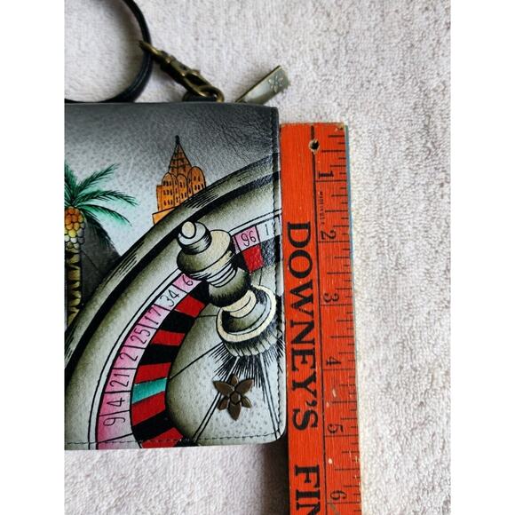 Anna Anuschka Hand Painted Leather VEGAS Bag Crossbody Purse Clutch RIFD Blocker - Picture 6 of 16